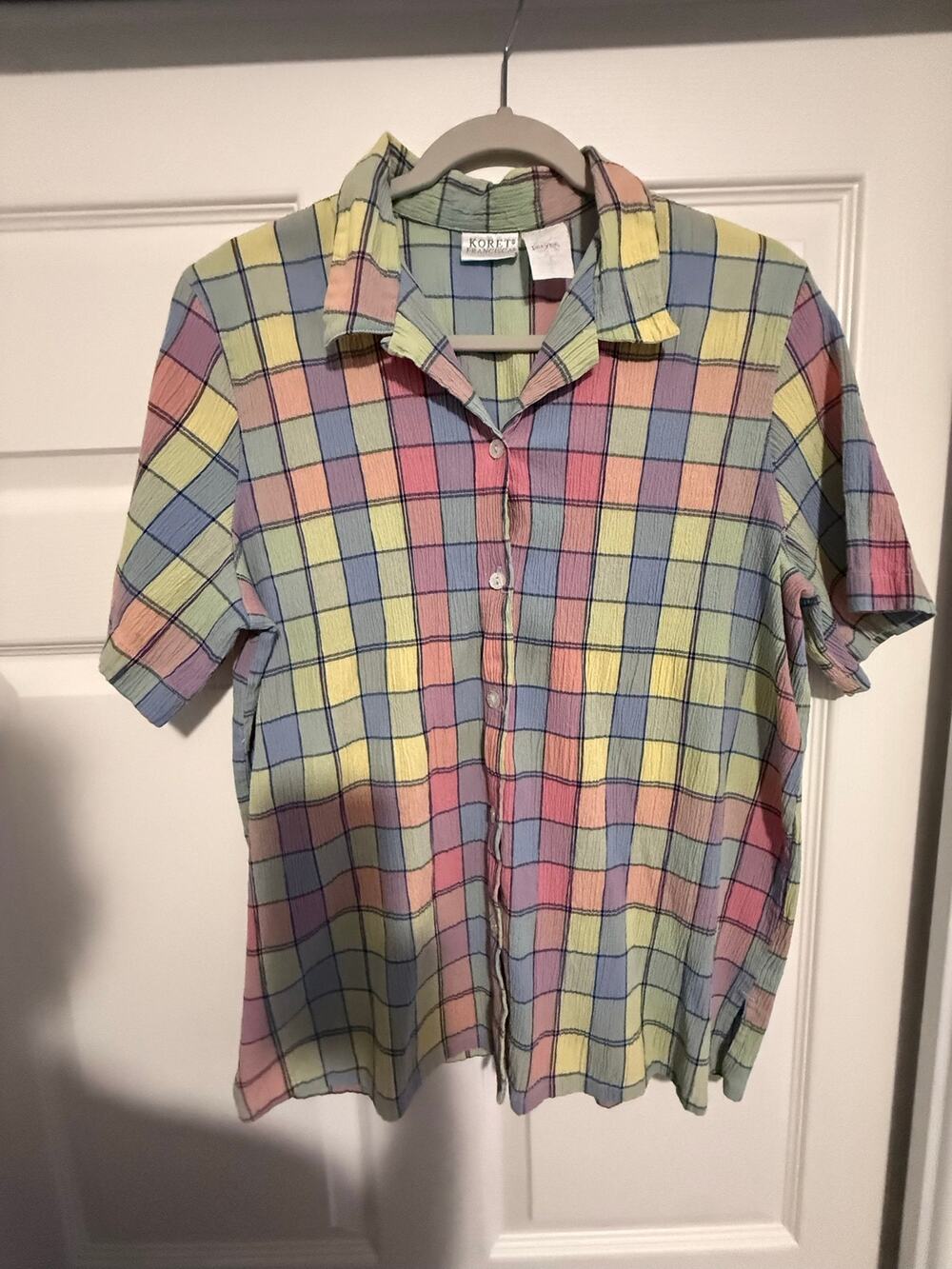 Vintage 90s Koret Francisca Pastel Plaid Button Up Shirt Women’s L